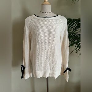 LOFT Cream Sweater with Black Bow Sleeves – Size M Petite